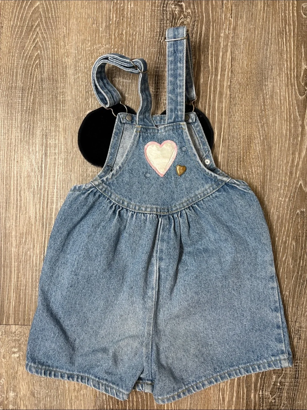 Vintage Oshkosh Denim Minnie Mouse Heart Appliqué Overalls